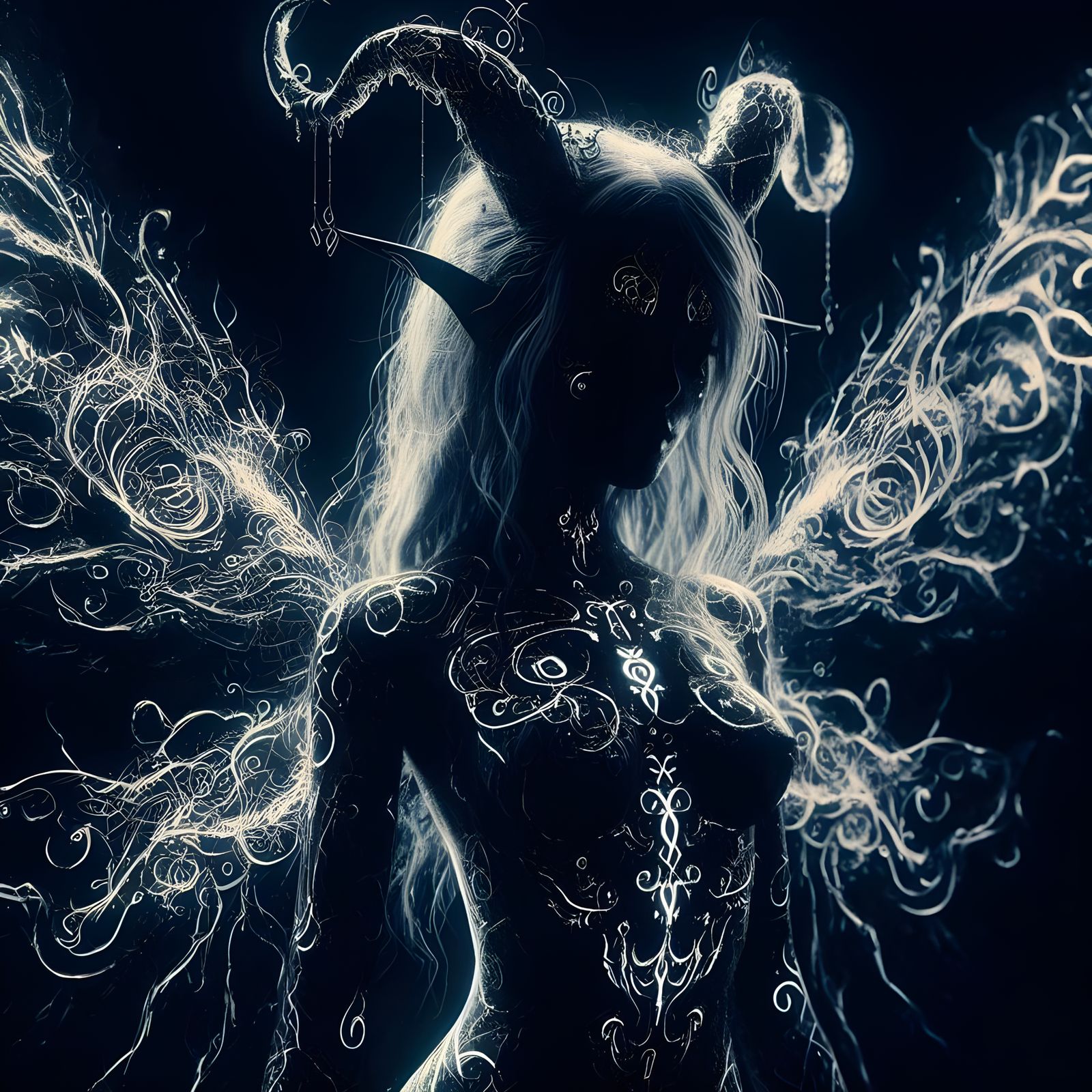 Deathcore Fairy Portrait with Glowing Runes