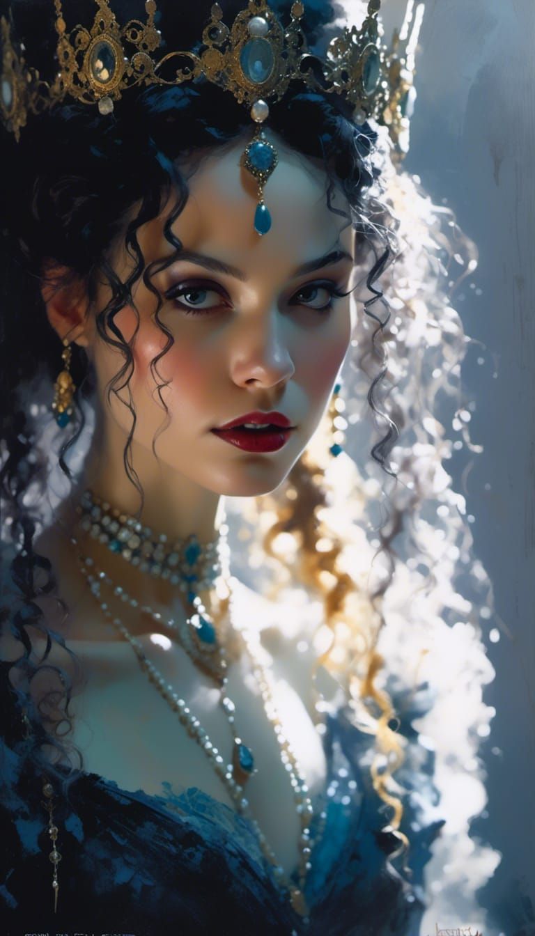 Dark Vampire Queen Portrait in Oil on Canvas