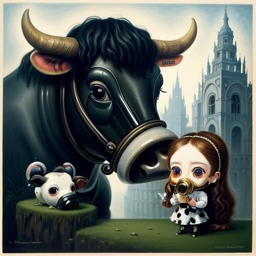 Surreal Milk Cow in Gas Mask, Detailed Digital Art