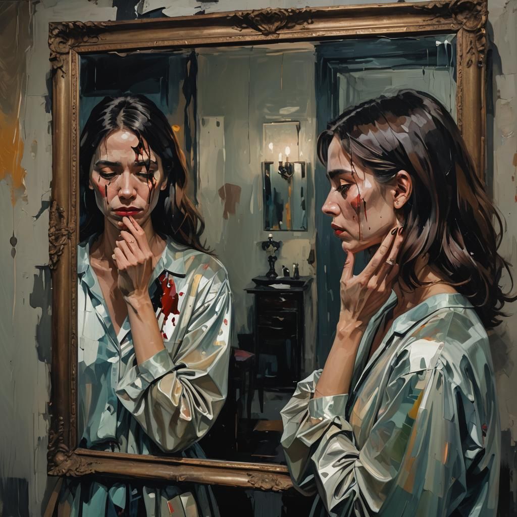 Haunting Mirror Reflection in Dark Fantasy Style