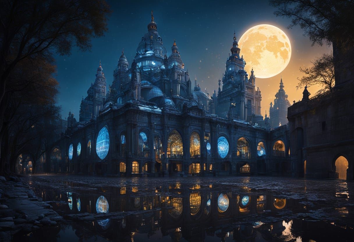 Ancient City Reflects Futuristic City in Puddle