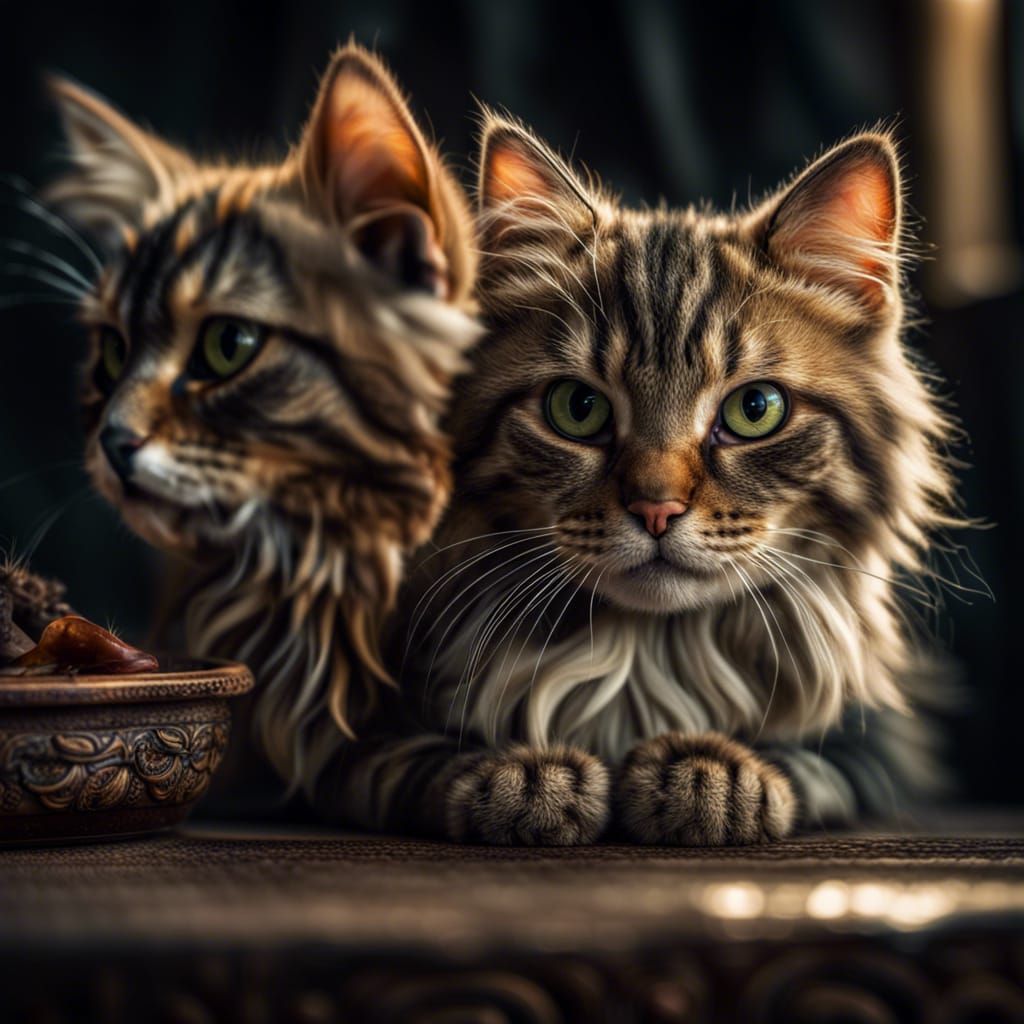 Hyperrealistic Cats in Sharp Focus, HDR