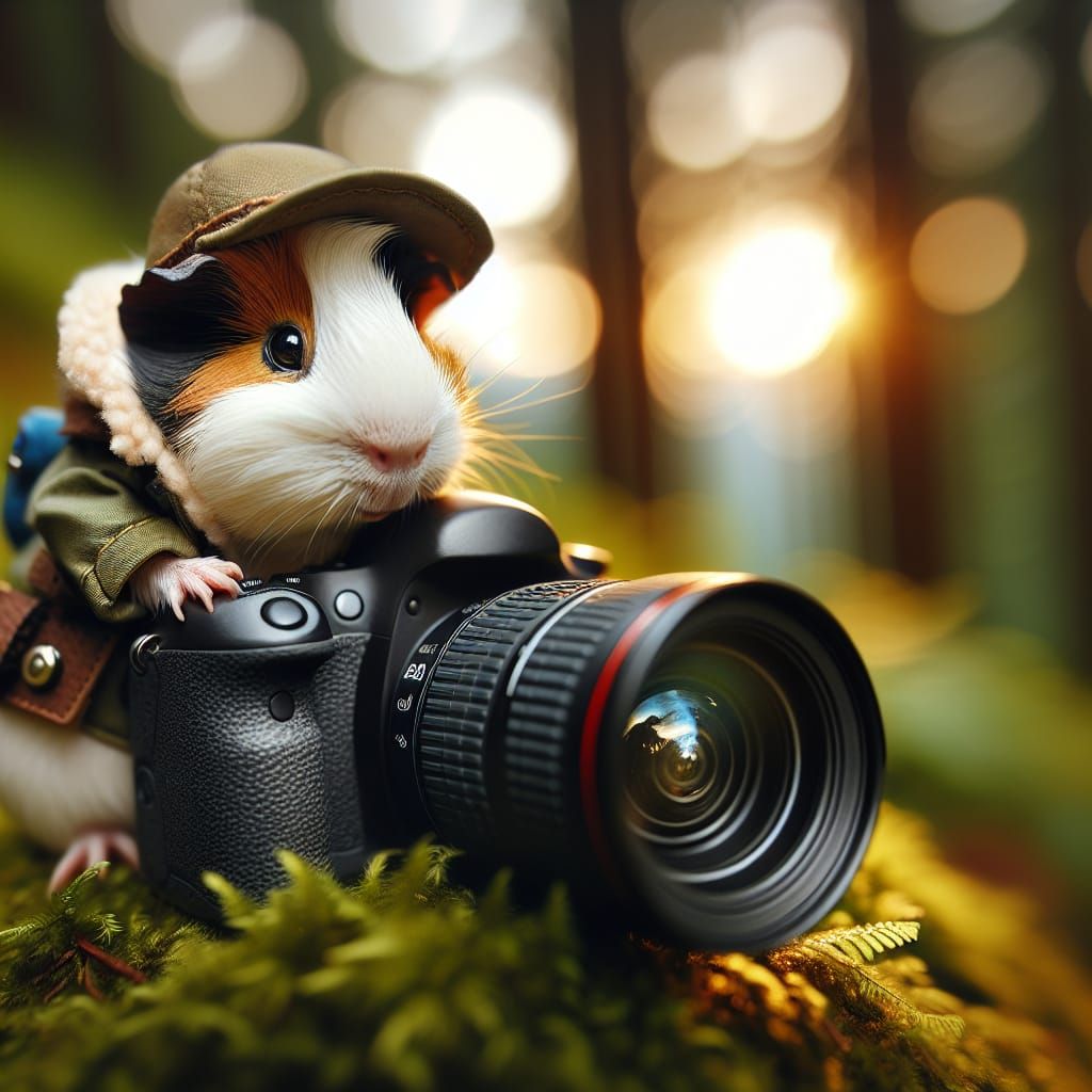 Adventurous Guinea Pig Photographer Capturing Nature