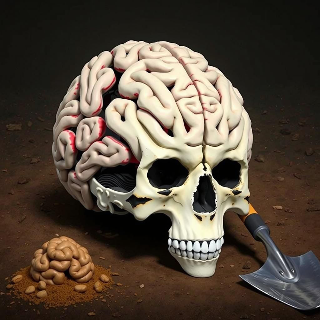 Hyperrealistic Shovel Carrying a Brain