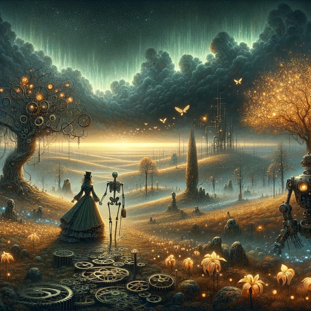 Dystopian Love: Skeleton and Robot in Enchanted Forest