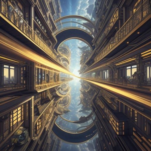 M.C. Escher..Spiral shelf Futuristic paradoxical art magic r...