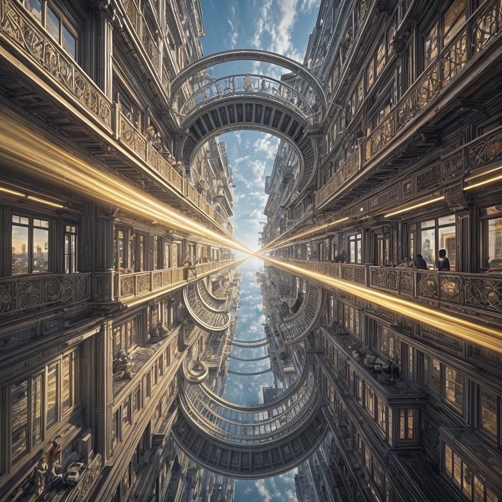 M.C. Escher..Spiral shelf Futuristic paradoxical art magic r...