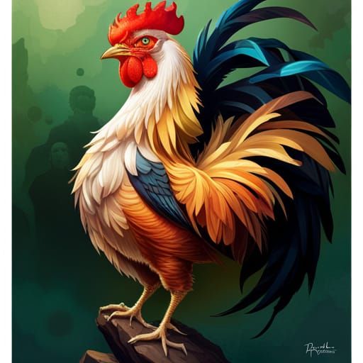 Detailed Rooster Portrait in a Fantasy Art Style