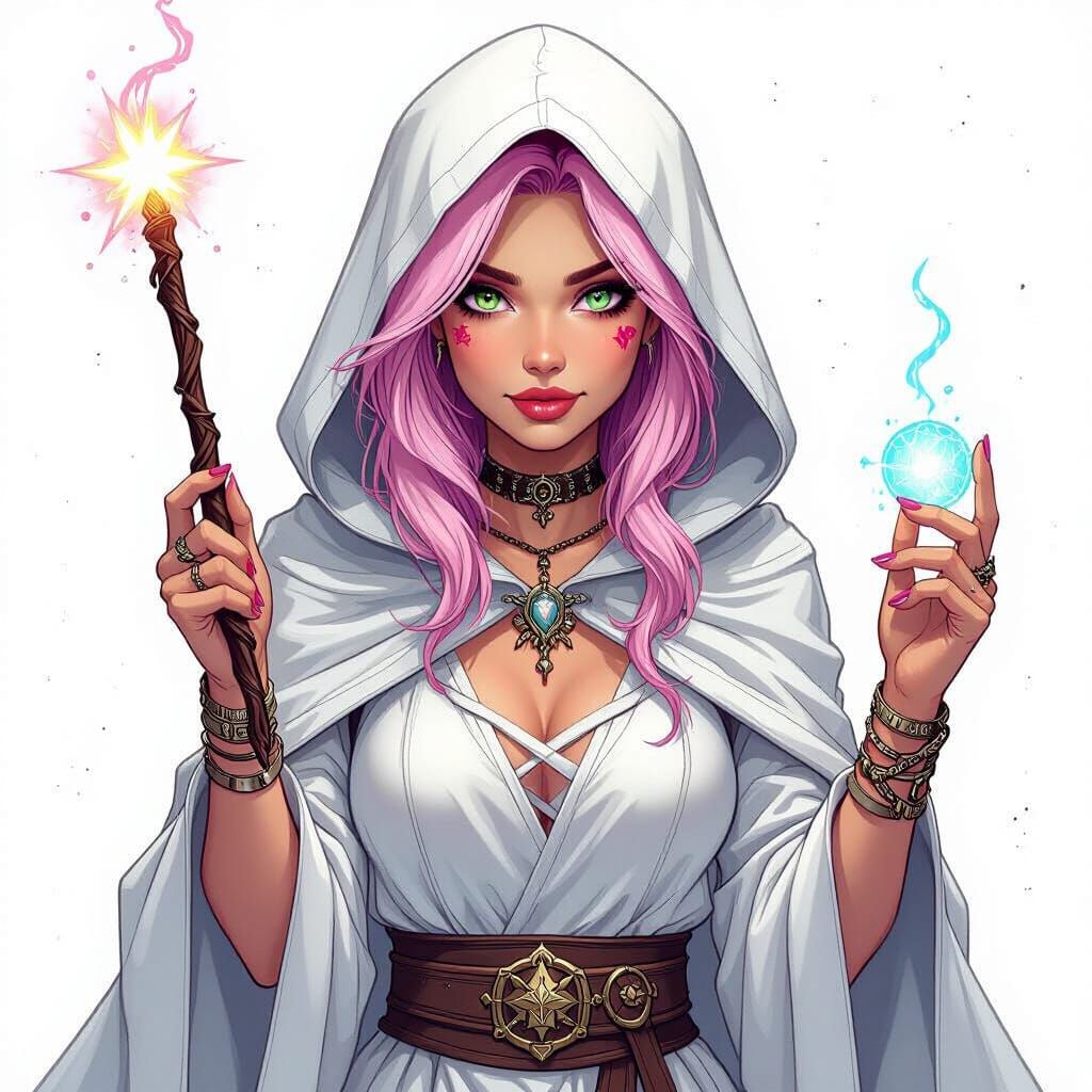 Punk Witch Healer Game Character in Comic Style