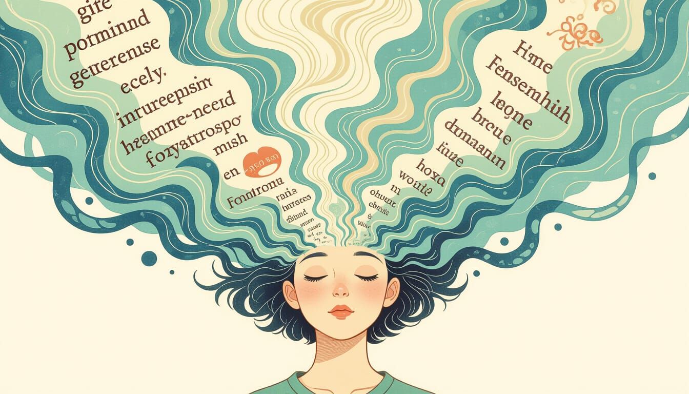 Ethereal Thoughts Swirling Around Person, James Jean Style