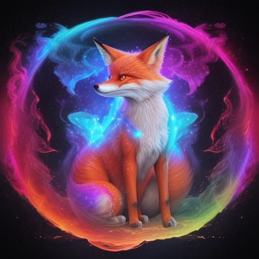 Cosmic Fire Fox: Holographic Astral Illustration
