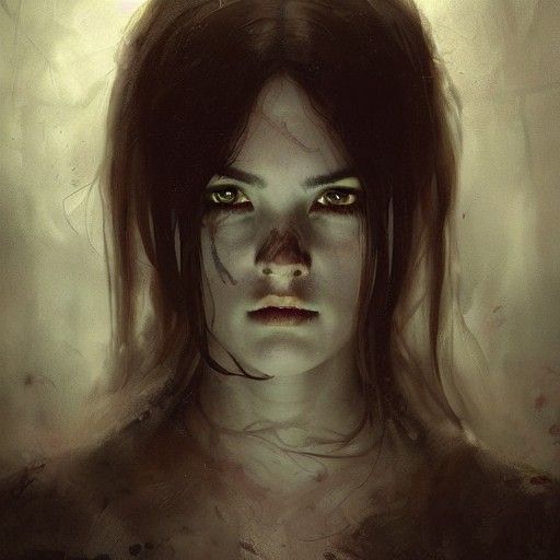 Haunted Girl Portrait with Demons, Dark Fantasy Art