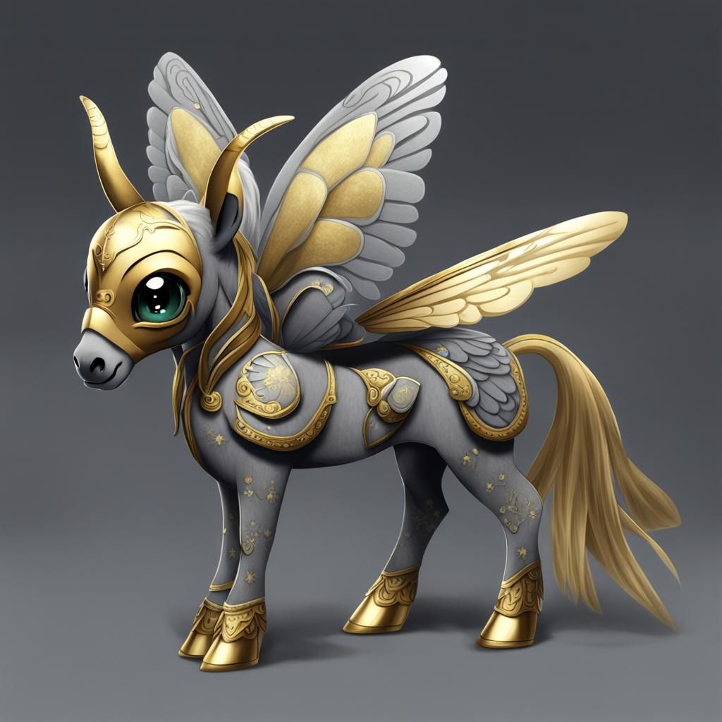Cute and Eerie Moth Pony Hybrid in Gold and Gray