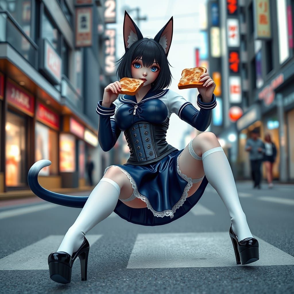 Dreamlike Tokyo Fantasy Girl in Latex School Uniform