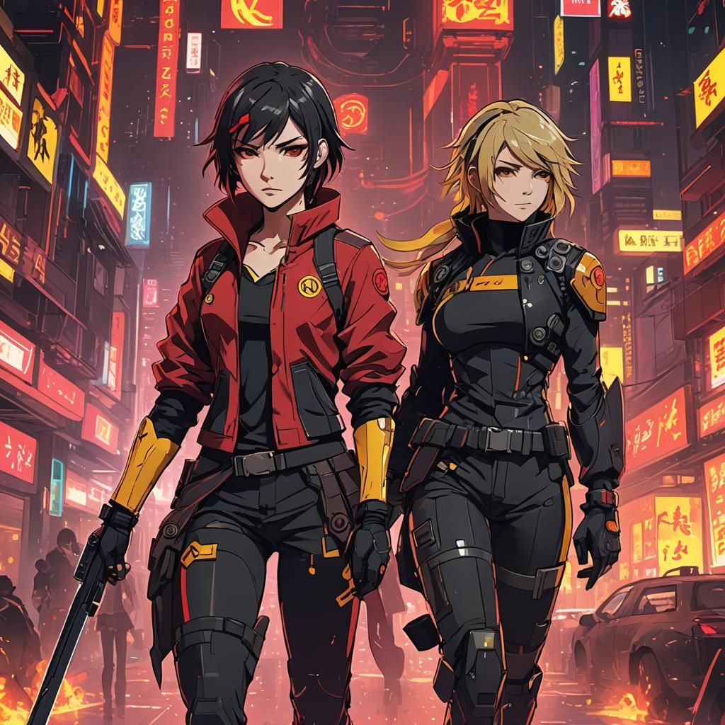 Ruby Rose and Yang Xiao Long in Cyberpunk Style
