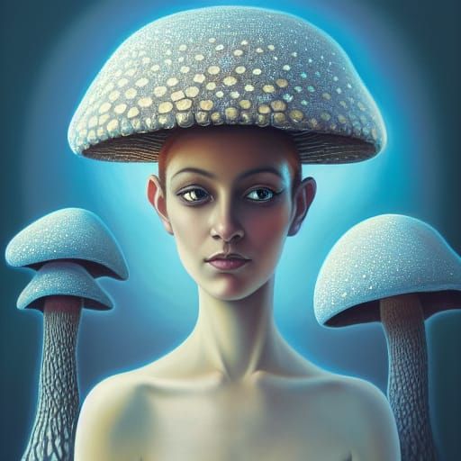 Mushroom Lady Portrait in Optical Illusion Style