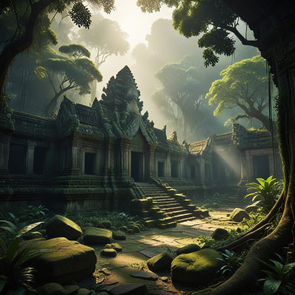 Jungle Temple Ruins in Cambodia, Realistic Digital Art