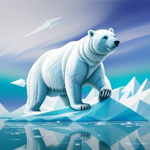 Polar Bear on Ice Floe in Post-Impressionist Style