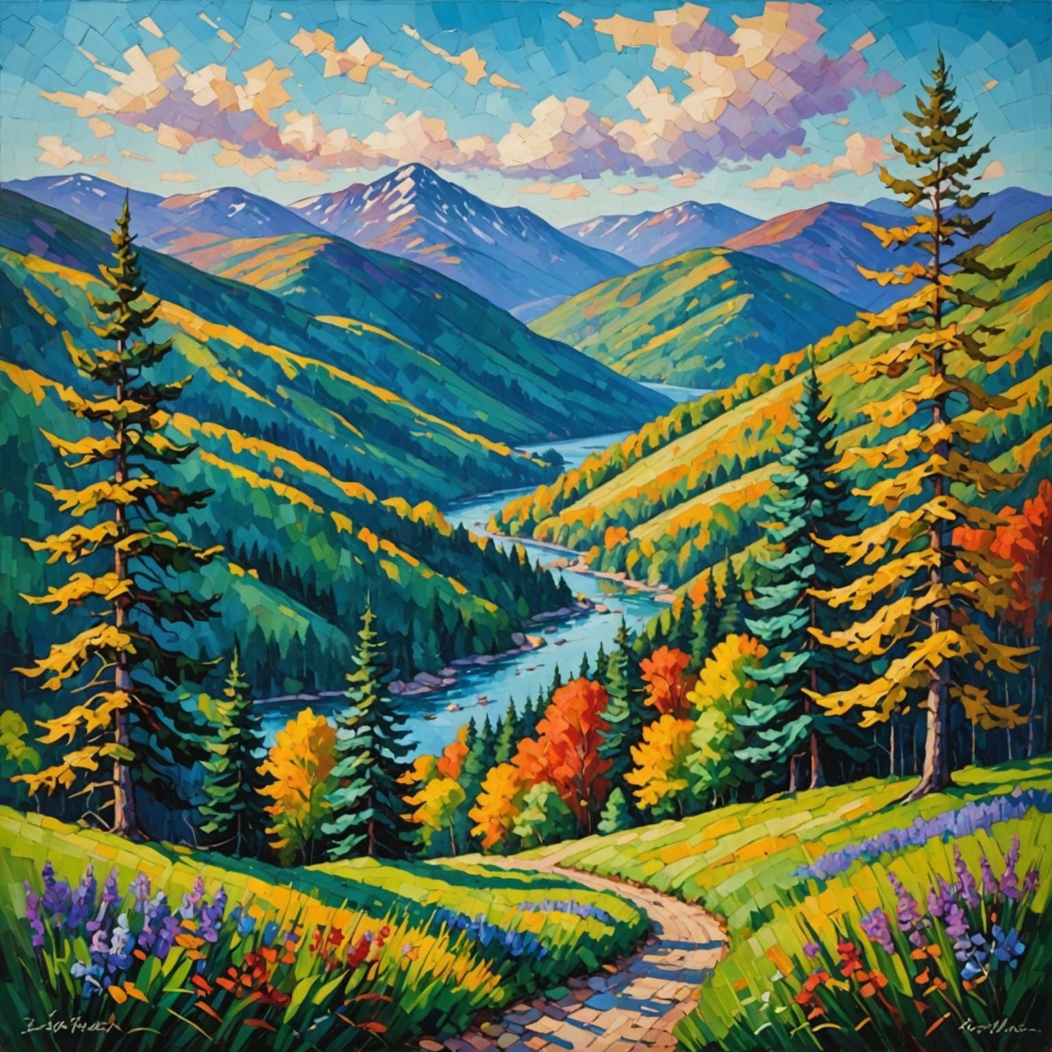 New England Mountain in Expressionist Oil Painting