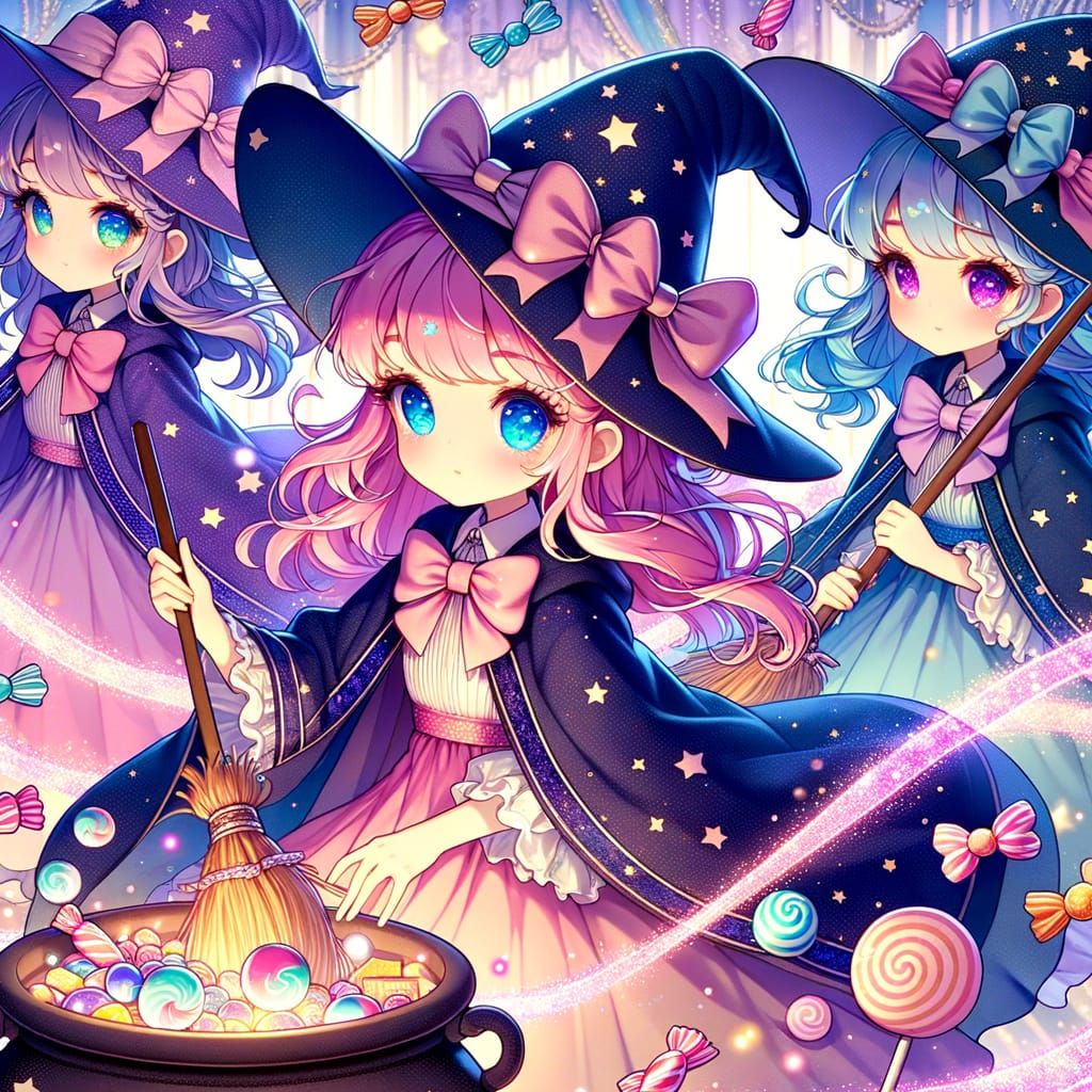 Youthful Witches with Pastel Hair Dispensing Candy Glitter