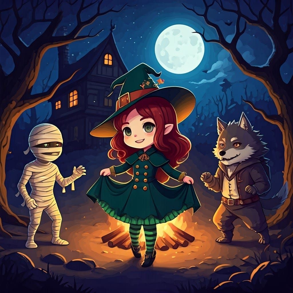 Chibi Halloween Witch Dance in Studio Trigger Style