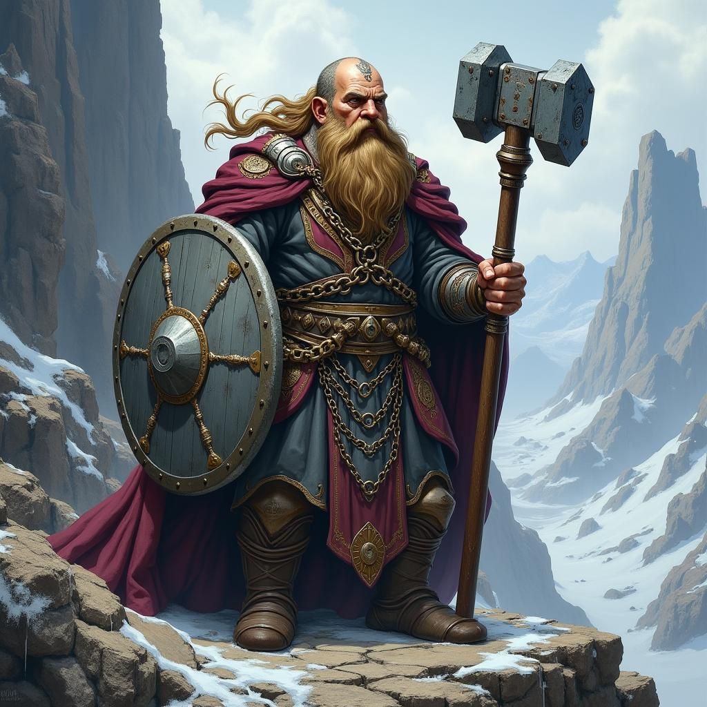 Dwarf Paladin in Magical Mountain Landscape