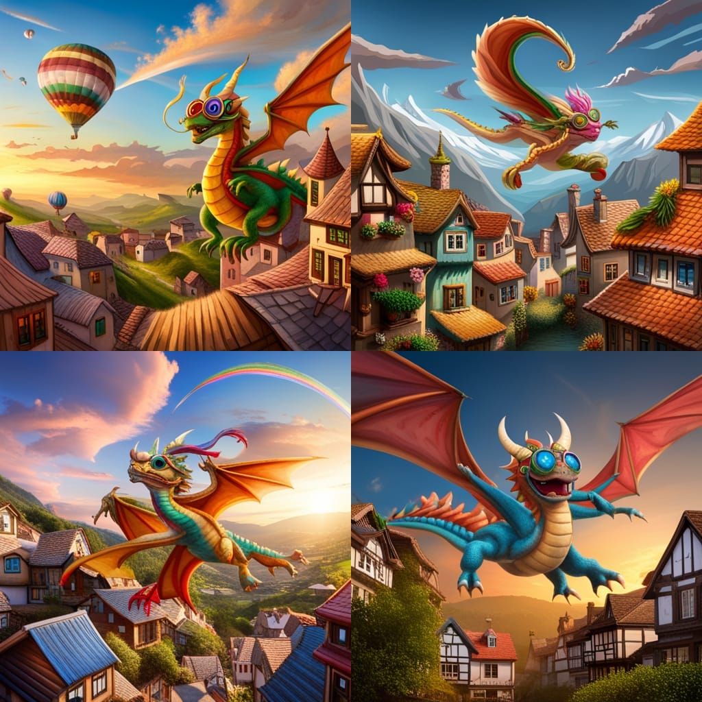 Dragon in Rose Glasses Flies Over Hippie Village