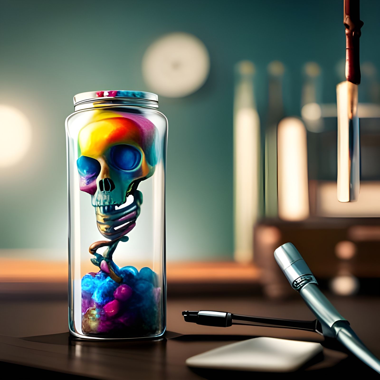 Skeleton Being in Jar: Graffiti Street Art