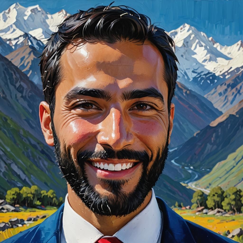 Neo-Expressionist Portrait of Man in Blue Velvet Suit