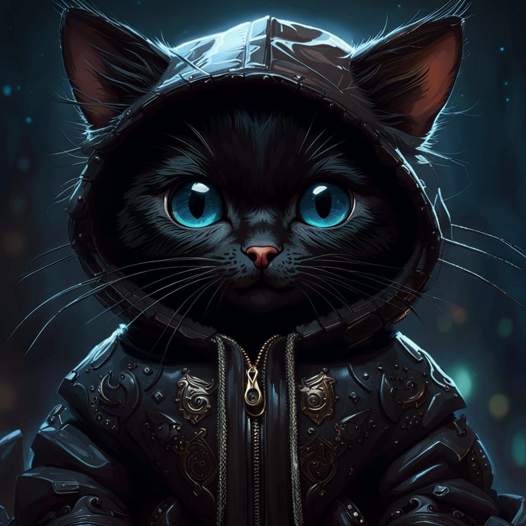 Adorable Chibi Black Cat in Hoodie, 3D Render