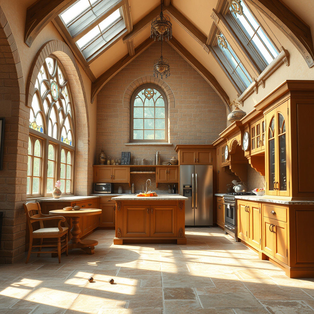 Fantasy Tudor Kitchen in Light Orange Theme