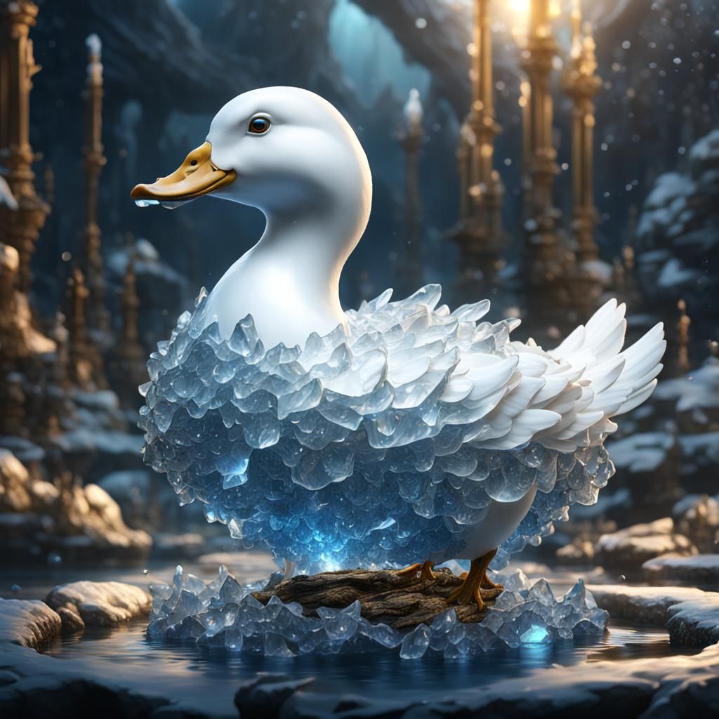 Detailed Crystal Sculpture of a White Duck