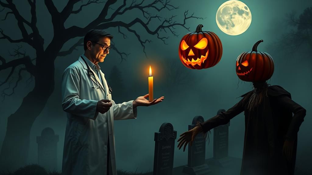 Ethereal Doctor Offers Light in Graveyard Scene