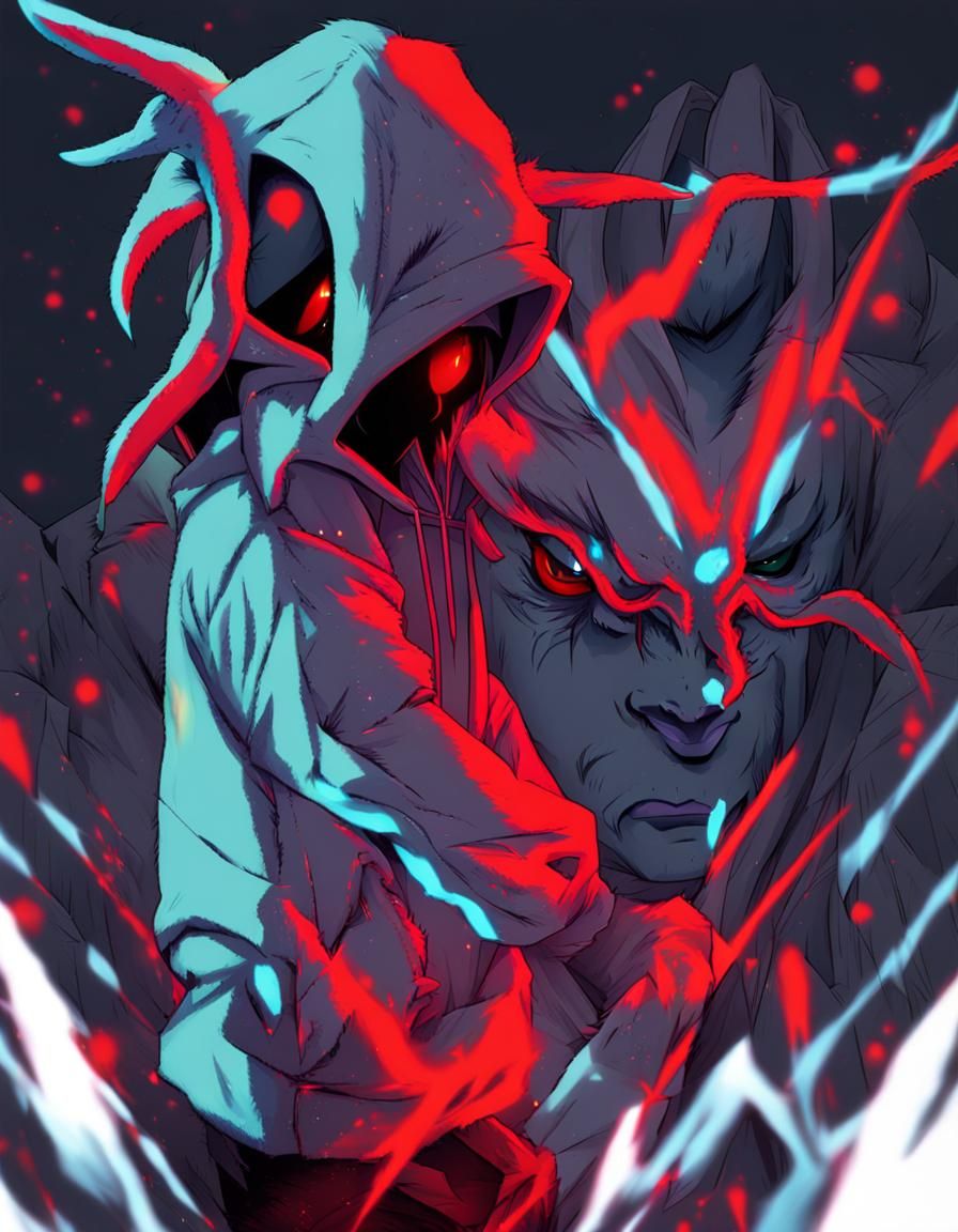 Manga-Style Demon in Vibrant Hoodie