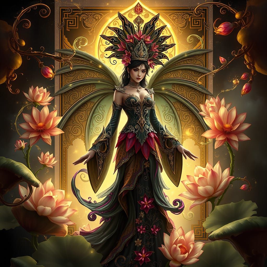 Lady Black Emerges from Magical Playing Card in Whimsical Fa...