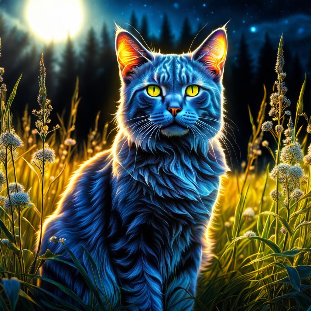 Ethereal Yule Cat in Black Light Art Style