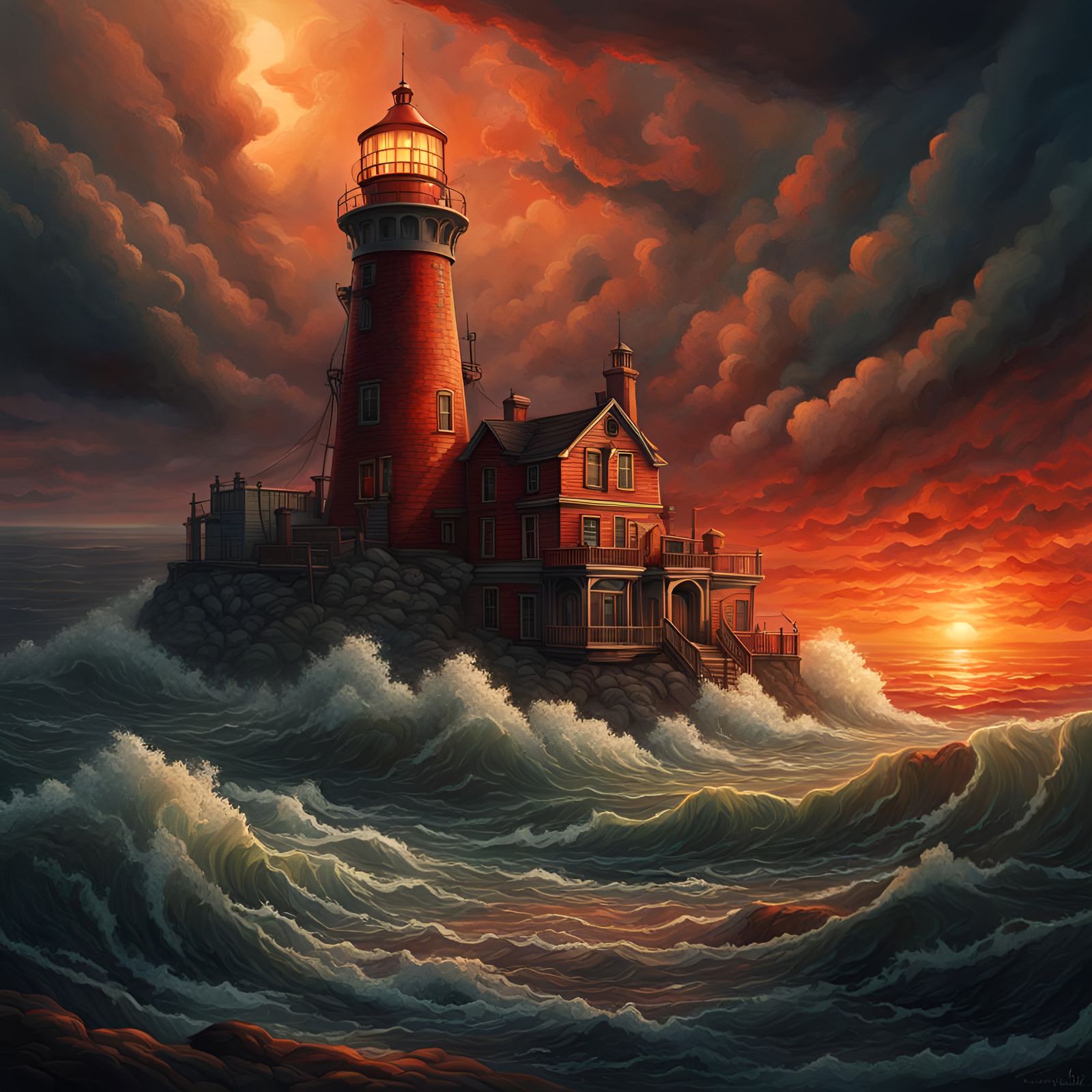 Hyperrealistic Hell's Lighthouse Concept Art