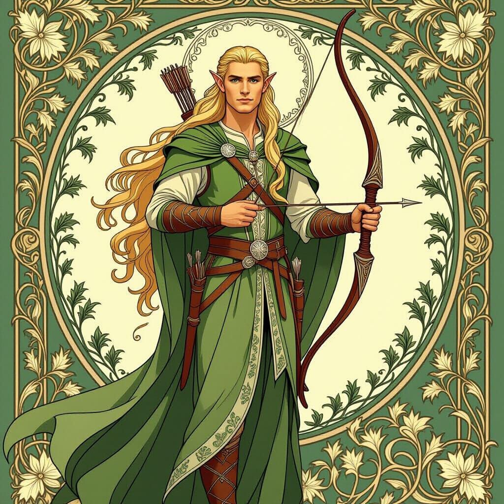 Art Nouveau Masterpiece: Legolas in Alphonse Mucha Style