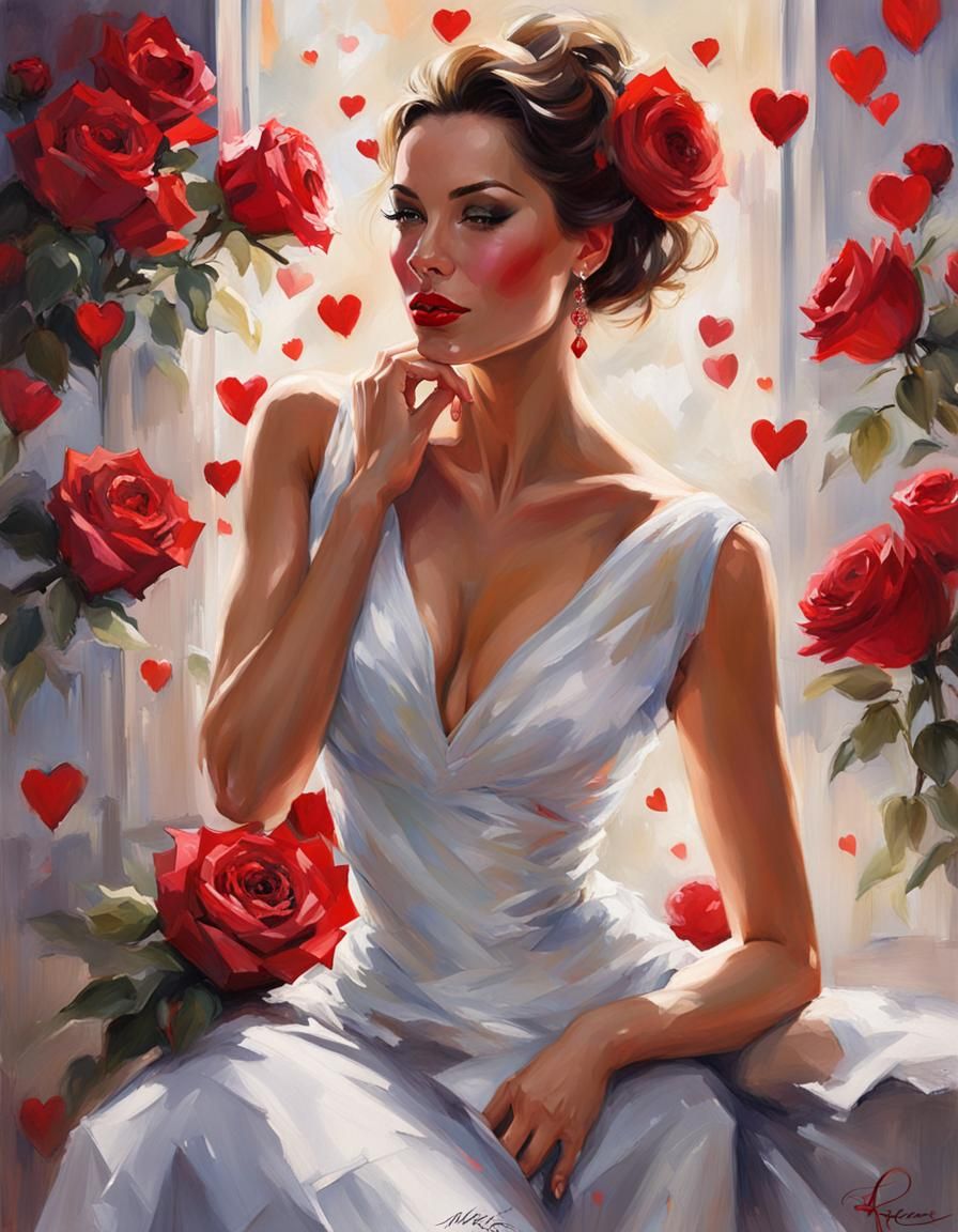 Sensual Woman's Portrait as Oil Painting