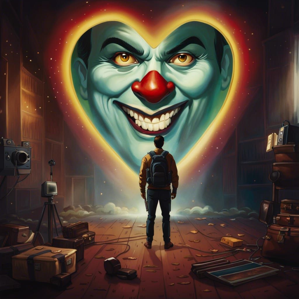 Actor and Clown Mirror Image in Hyperrealistic Style