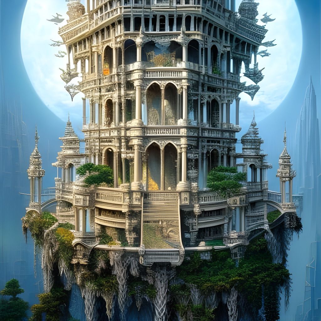 Crystal Bonsai Cityscape in Digital Matte Painting Style