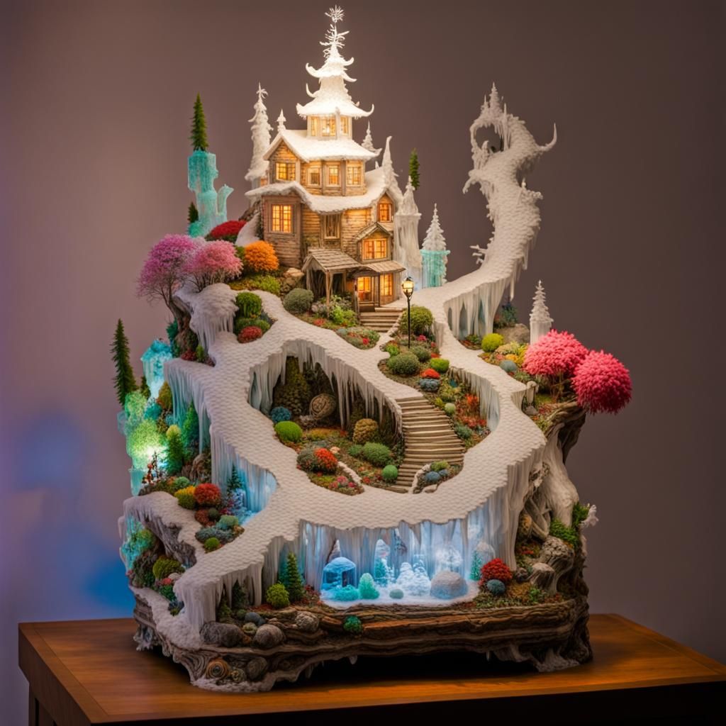 Icy Terrarium Lamp Sculpture in Futurism Style