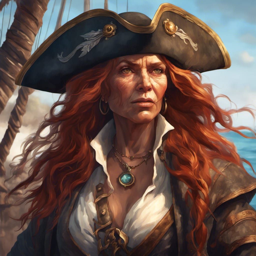 Red Haired Pirate Captain Portrait, Detailed Digital Art