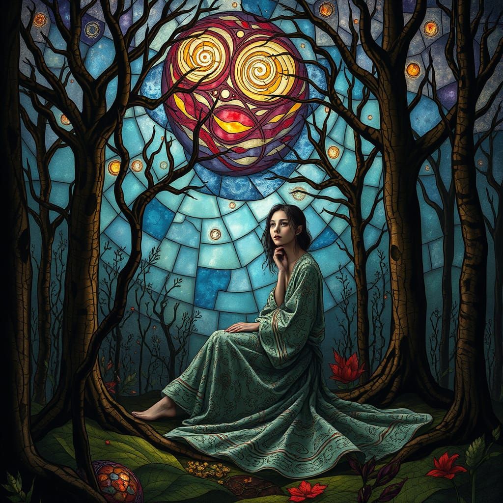 Surreal Forest Glade with Stained Glass Trees