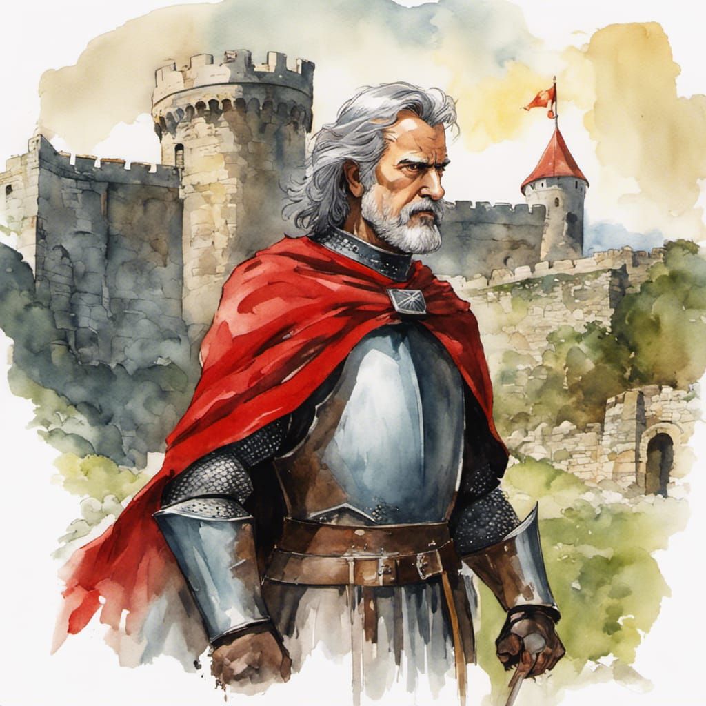 Medieval Knight in Comic Book Watercolor Style