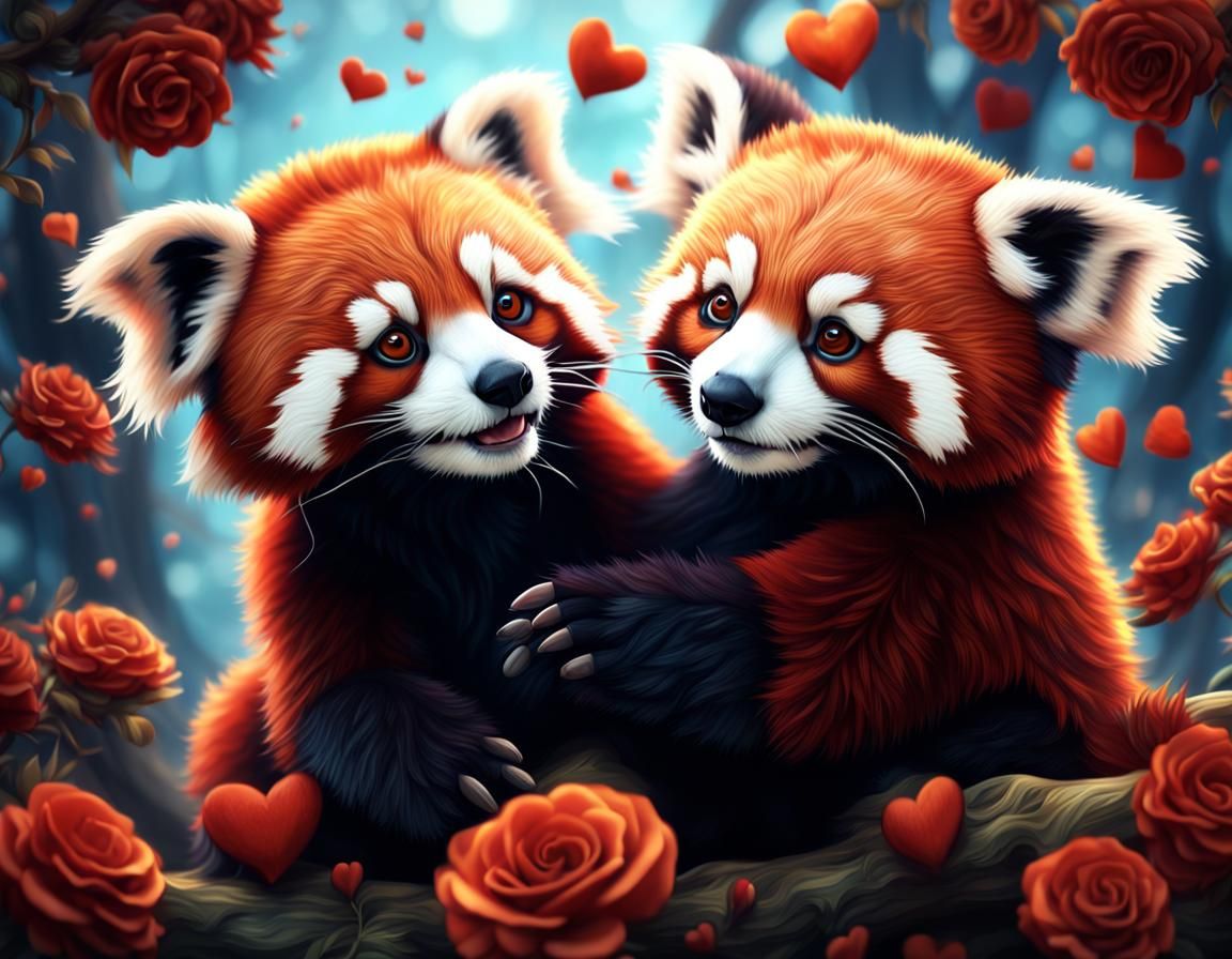 Red Pandas Falling in Love: A Burtonesque Vision