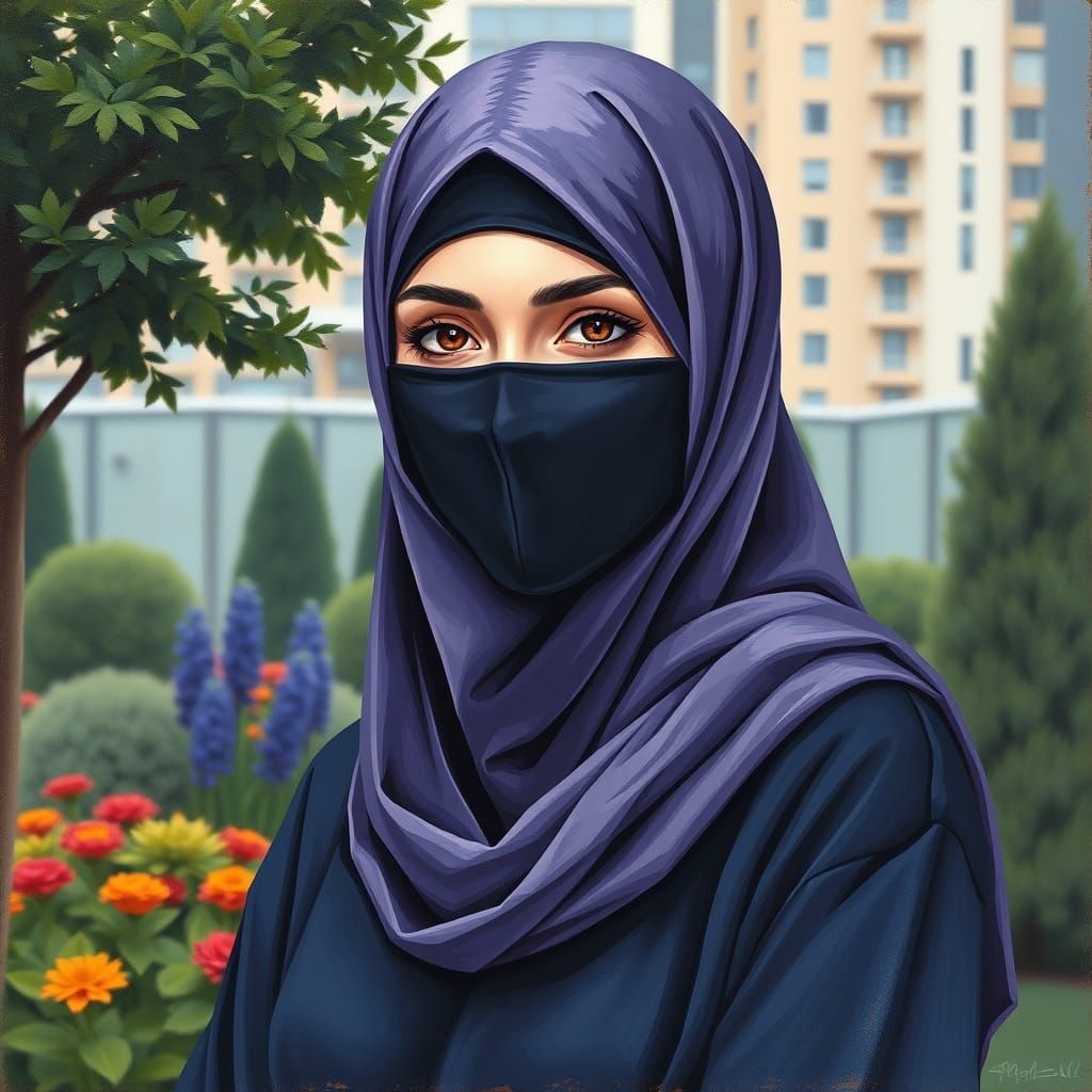 Elegant Hijabi Woman in Lavender and Blue