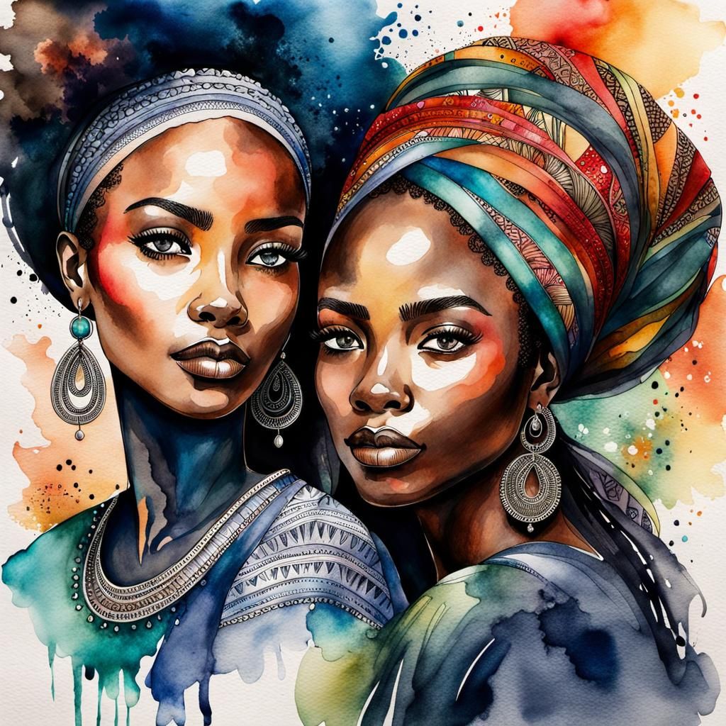 Multicultural Friendship in Ink and Watercolor