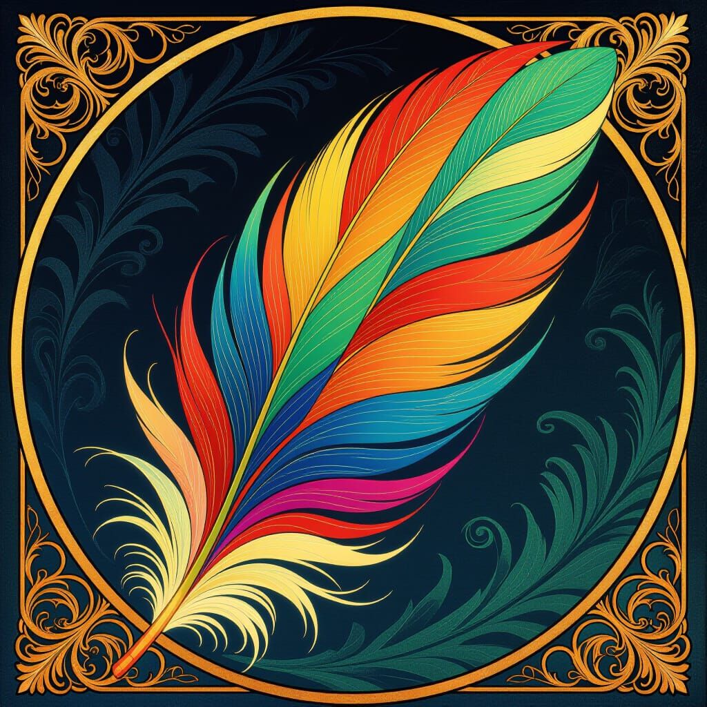 Luminous Feathers in Art Nouveau Style