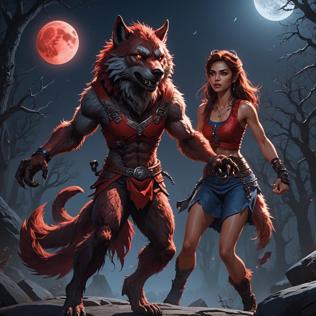 Teenage Werewolf Girl in Moonlight: Digital Concept Art